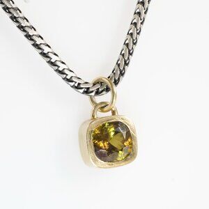 5.93ct Green Gold Yellow Cushion Sphene Pendant Solid 22Kt Gold Padlock Frame